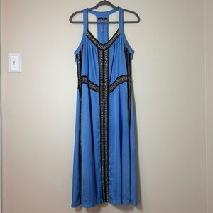 NANETTE LEPORE Blue Flowy Racerback Maxi Dress M Boho Romantic Fairy Festival